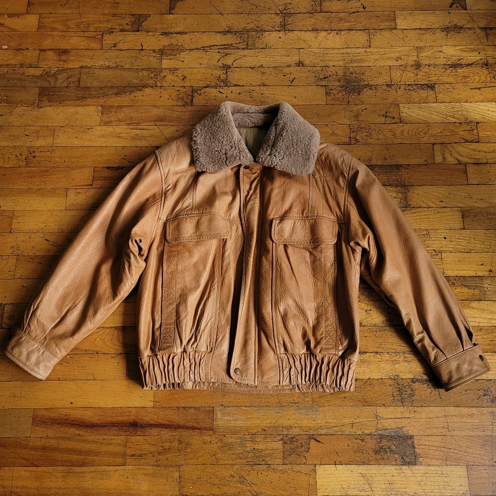 Vintage 90s Gerome Barcelona Genuine Leather Bomber Jacket Camel